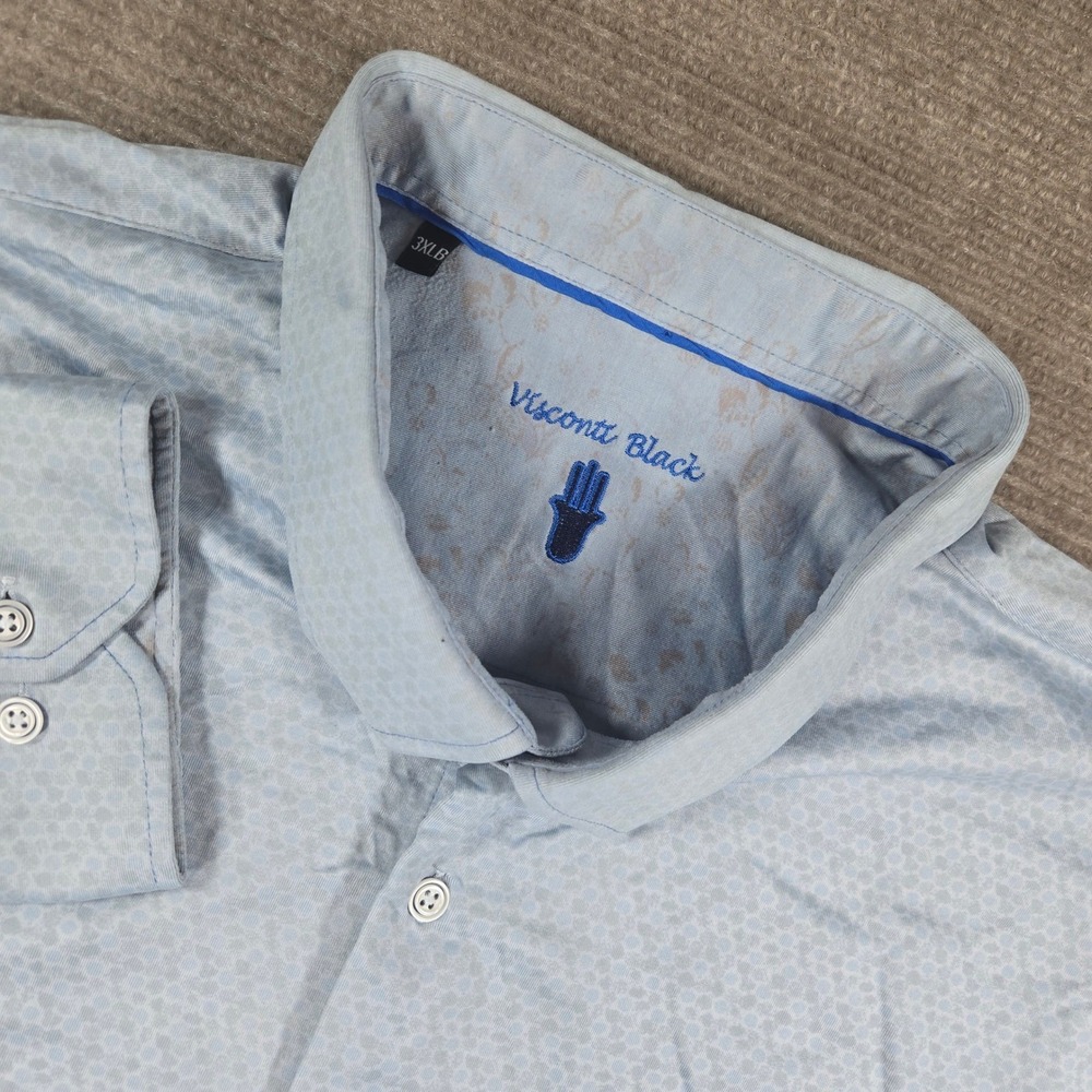 Visconti Black Mens 3XLB Light Blue Geometric Micro Print Stretch Button Down
